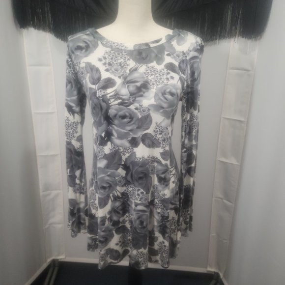 Micheal Lauren size S white dress with grey and black floral pattern - Picture 2 of 3